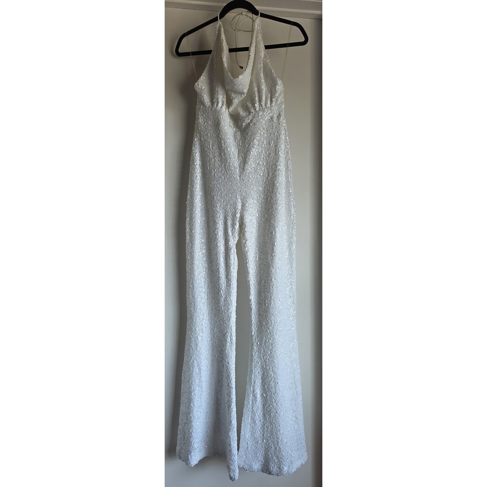 12th Tribe White Sequin Jumpsuit M Sleeveless Halter Party Resort Festival rave